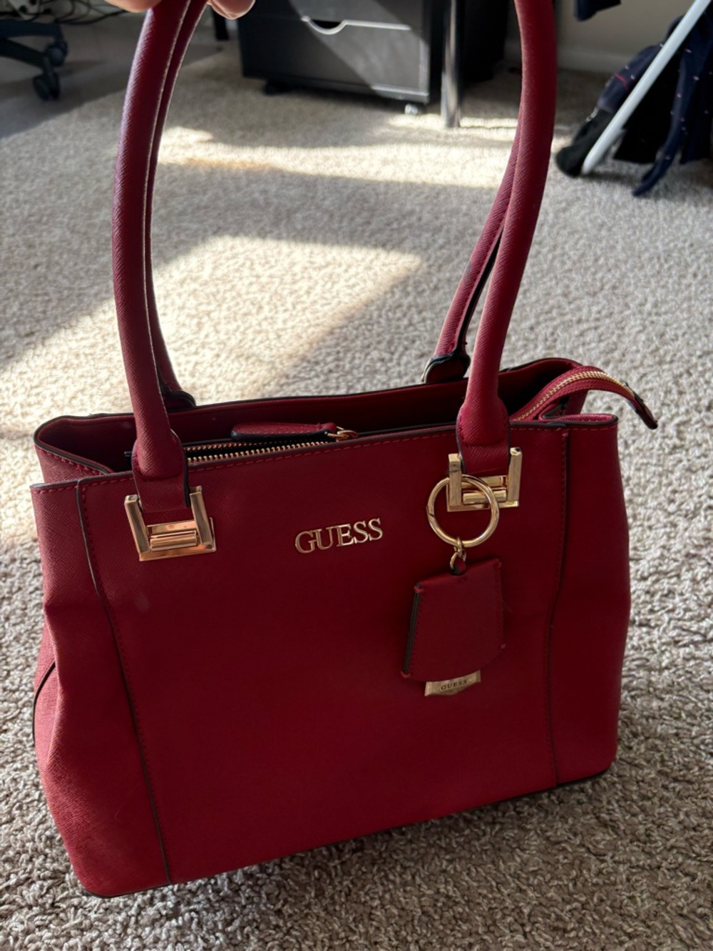 GUESS Red Tote with Gold-Tone Accents